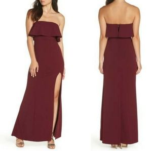 Lulu’s maxi formal gown fold over strapless thigh high slit side dress Size 10